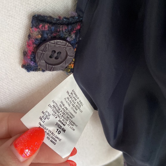 Tribal boucle tweed jacket wool woven blazer navy blue pink Chanel vibes 10 - Picture 6 of 14